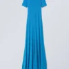 Sportliches Maxikleid mit kurzen Ärmeln – Blau Sportliches Maxikleid mit kurzen Ärmeln – Blau