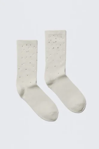 Strass-Socken – Staubweiß