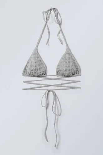 Strass-Wickel-Bikini-Oberteil – Grau – Strass