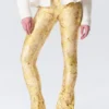 Stretch-Hose mit niedriger Leibhöhe und ausgestelltem Bein – Hellgelb – Blumenmuster