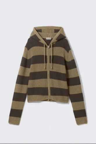 Strick-Kapuzenpullover mit Reißverschluss in Slim Fit – Dunkle Maulwurf- und Braunstreifen