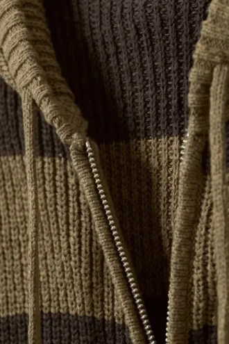 Strick-Kapuzenpullover mit Reißverschluss in Slim Fit – Dunkle Maulwurf- und Braunstreifen