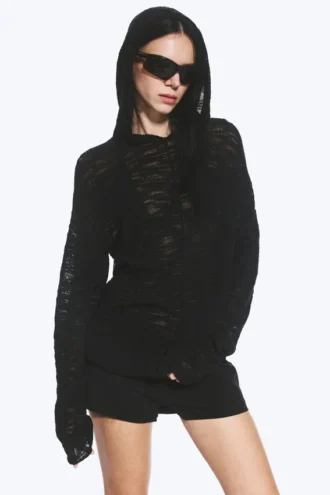 Strick-Kapuzenpullover – Schwarz Strick-Kapuzenpullover – Schwarz