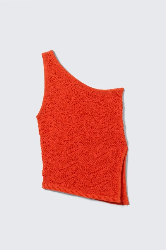 Strick-One-Shoulder-Top – Leuchtendes Rot Strick-One-Shoulder-Top – Leuchtendes Rot