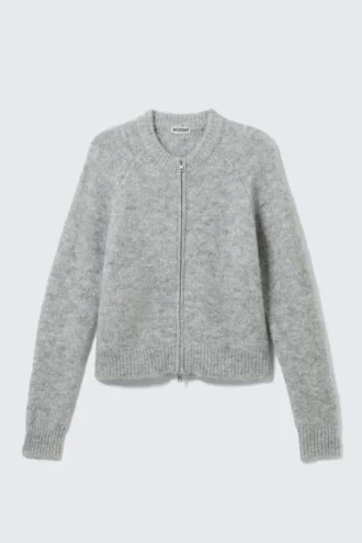 Strickjacke mit Reißverschluss aus Wollmischung und Raglanärmeln – Grau meliert Strickjacke mit Reißverschluss aus Wollmischung und Raglanärmeln – Grau meliert