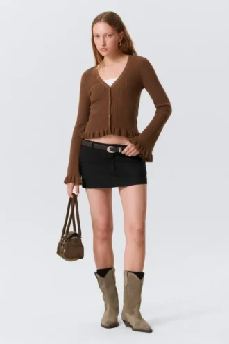 Strickjacke mit V-Ausschnitt – Dunkelbraun