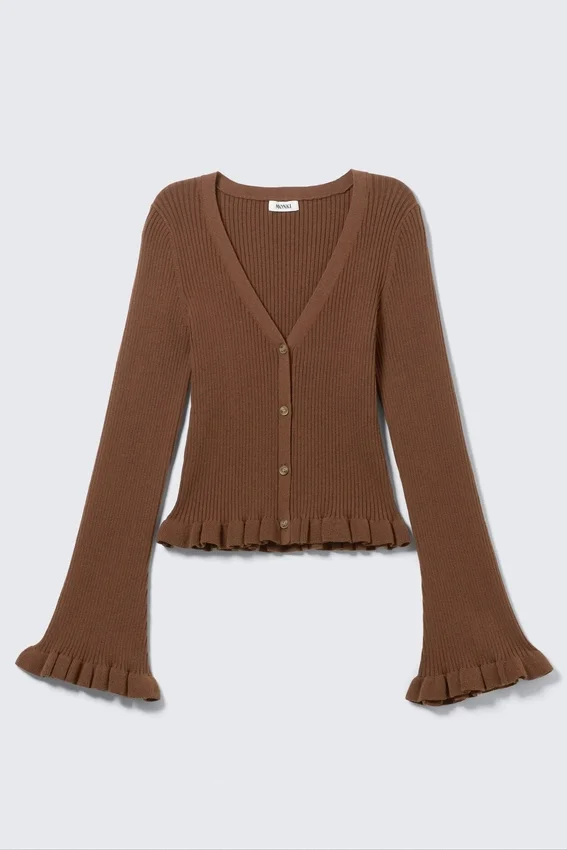 Strickjacke mit V-Ausschnitt – Dunkelbraun Strickjacke mit V-Ausschnitt – Dunkelbraun