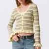 Strickjacke mit V-Ausschnitt – gestreift, hellgelb Strickjacke mit V-Ausschnitt – gestreift, hellgelb