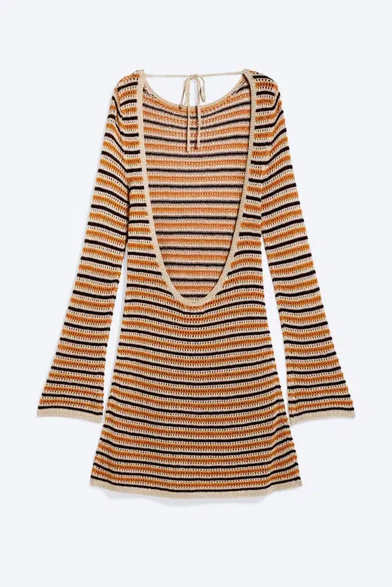 Strickkleid mit offenem Rücken – gestreift, orange Strickkleid mit offenem Rücken – gestreift, orange