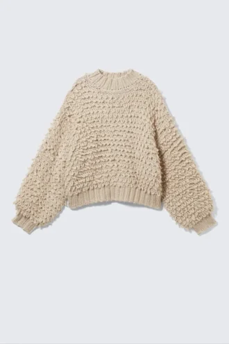 Strickpullover mit strukturiertem Schlingenmuster – Beige
