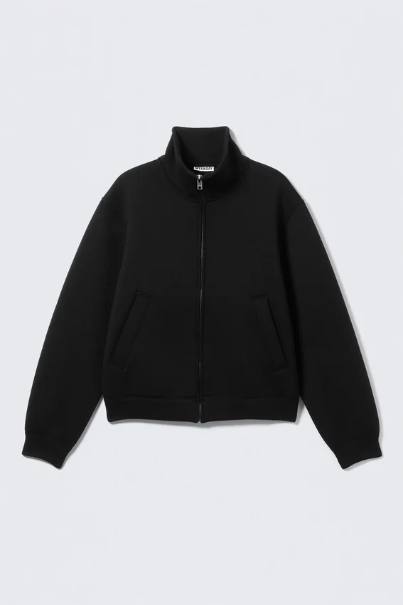 Strukturierte Scuba-Jacke mit Reißverschluss – Schwarz Strukturierte Scuba-Jacke mit Reißverschluss – Schwarz