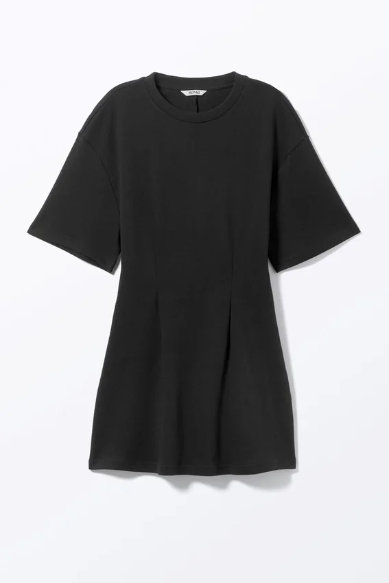 Strukturiertes Mini-T-Shirt-Kleid – Schwarz Strukturiertes Mini-T-Shirt-Kleid – Schwarz