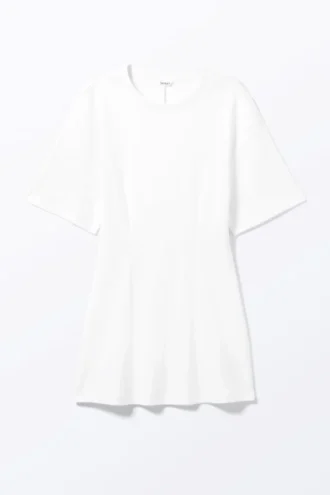 Strukturiertes Mini-T-Shirt-Kleid – Weiß