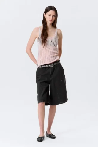 Strukturiertes Strick-Tanktop – Hellrosa