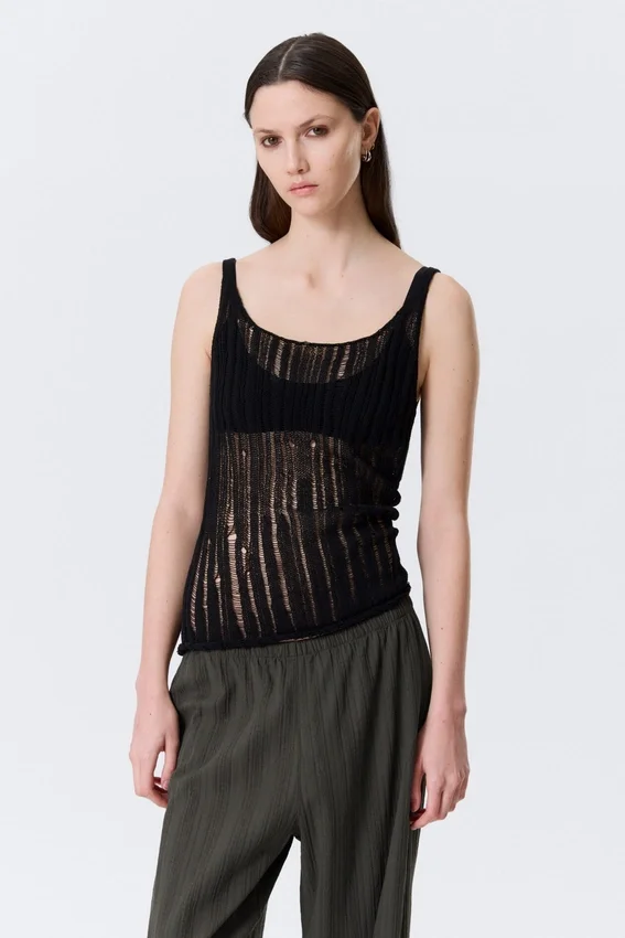 Strukturiertes Strick-Tanktop – Schwarz Strukturiertes Strick-Tanktop – Schwarz