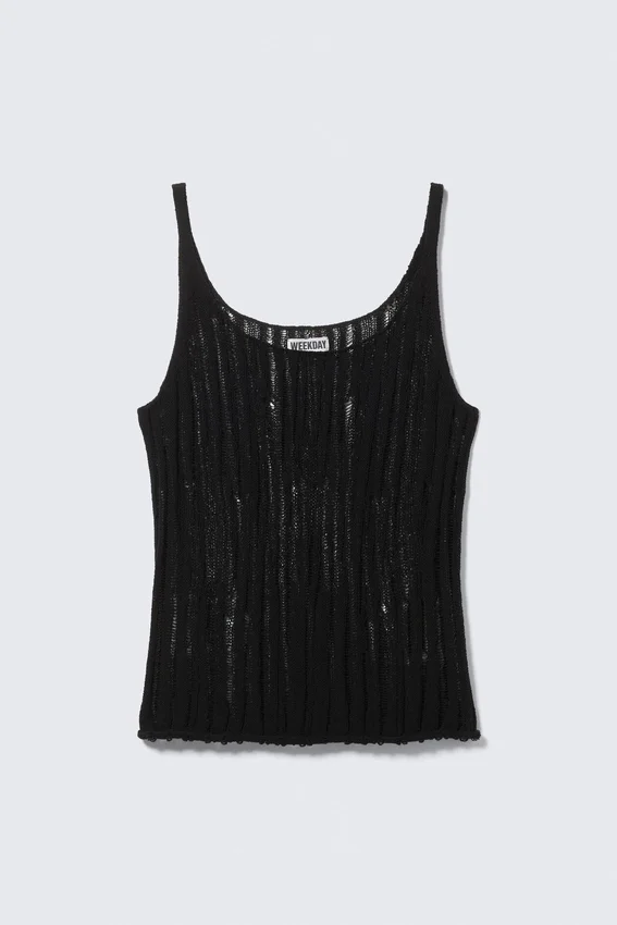 Strukturiertes Strick-Tanktop – Schwarz Strukturiertes Strick-Tanktop – Schwarz