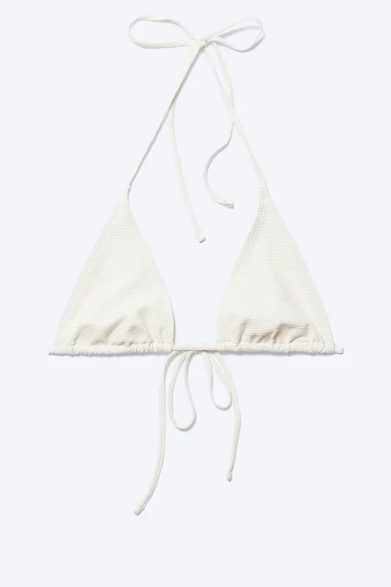 Strukturiertes Triangel-Bikini-Oberteil mit Trägern – Hellbeige Strukturiertes Triangel-Bikini-Oberteil mit Trägern – Hellbeige