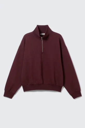 Sweatshirt mit halbem Reißverschluss und lockerer Passform – Dunkelrot