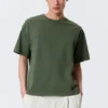 T-Shirt in lockerer Passform – gewaschen, dunkelgrün