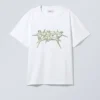 T-Shirt mit Print in Boxy-Passform – Weiß – Blades of Metal
