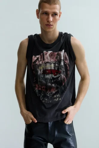 T-Shirt mit Print und Used-Look, kurzärmelig – Dunkelgrau – Rock ‚N‘ Roll