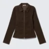 Taillierte Cordjacke mit Reißverschluss – Brauner Cord