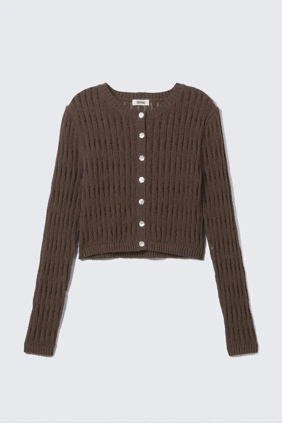 Taillierte, langärmelige Strickjacke – Dunkelbraun Taillierte, langärmelige Strickjacke – Dunkelbraun