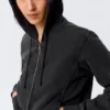 Taillierter Baumwoll-Kapuzenpullover mit Reißverschluss – gewaschen, schwarz Taillierter Baumwoll-Kapuzenpullover mit Reißverschluss – gewaschen, schwarz