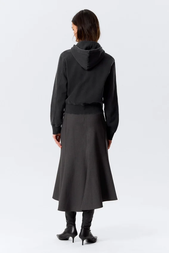 Taillierter Baumwoll-Kapuzenpullover mit Reißverschluss – gewaschen, schwarz Taillierter Baumwoll-Kapuzenpullover mit Reißverschluss – gewaschen, schwarz