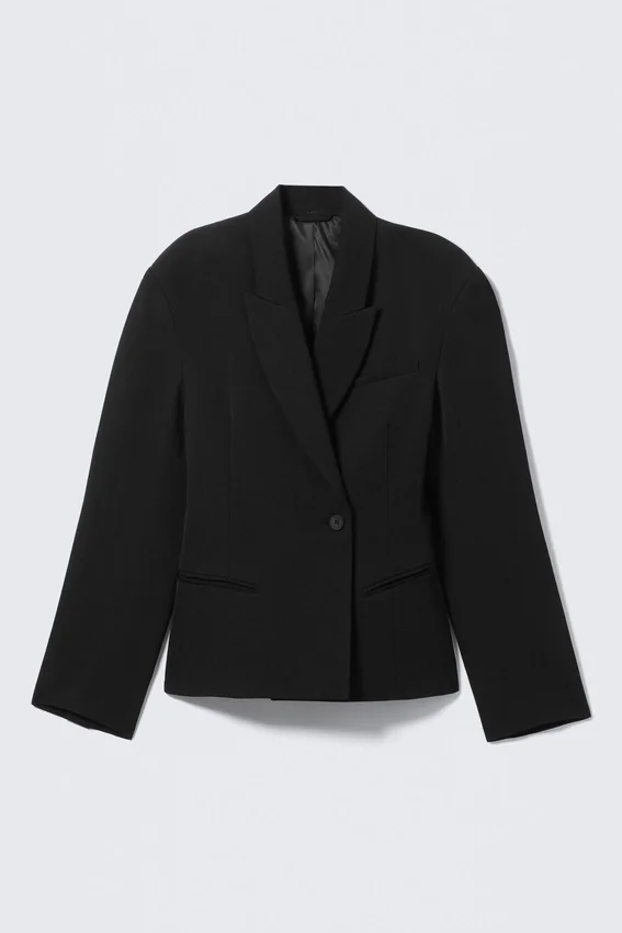 Taillierter Blazer aus Leinenmischung – Schwarz Taillierter Blazer aus Leinenmischung – Schwarz