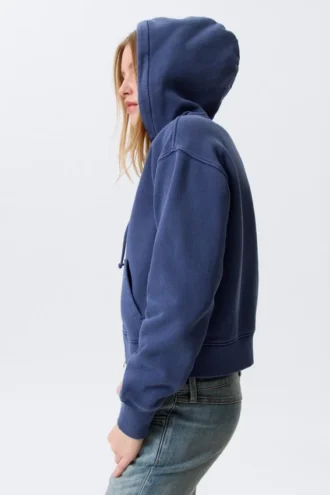 Taillierter Kapuzenpullover mit Reißverschluss – gewaschenes Dunkelblau Taillierter Kapuzenpullover mit Reißverschluss – gewaschenes Dunkelblau