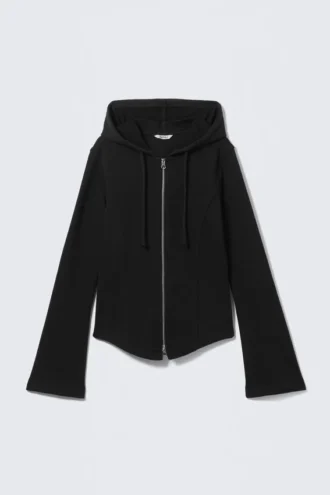 Taillierter Kapuzenpullover mit Reißverschluss – Schwarz Taillierter Kapuzenpullover mit Reißverschluss – Schwarz
