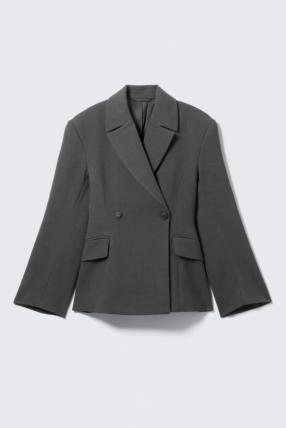 Taillierter Zweireiher-Blazer – Dunkelgrau meliert Taillierter Zweireiher-Blazer – Dunkelgrau meliert