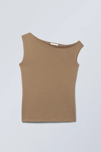 Tailliertes asymmetrisches Oberteil – Beige