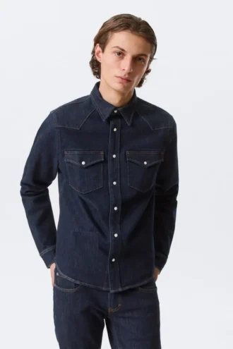 Tailliertes Jeanshemd – Blue Rinse – Dunkelblau