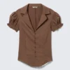 Tailliertes, kurzärmeliges Resort-Shirt – gestreift, braun