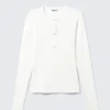 Tailliertes Langarm-Henley-Top – Weiß Tailliertes Langarm-Henley-Top – Weiß