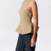 Tailliertes Nylon-Peplum-Oberteil – Beige Tailliertes Nylon-Peplum-Oberteil – Beige