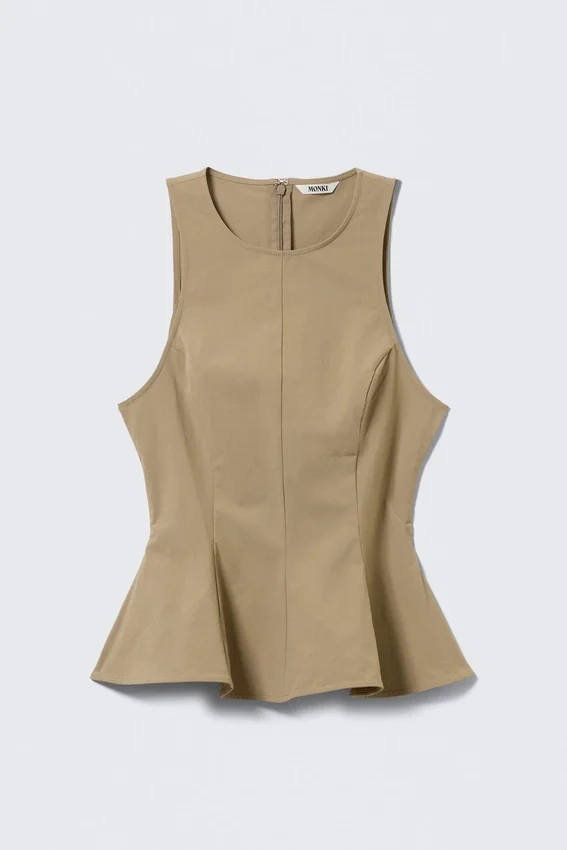 Tailliertes Nylon-Peplum-Oberteil – Beige Tailliertes Nylon-Peplum-Oberteil – Beige