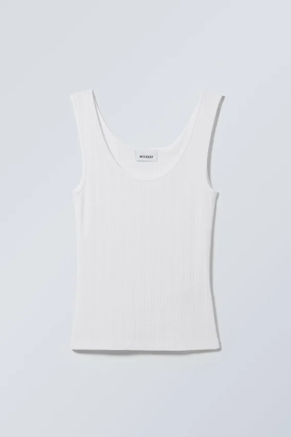 Tailliertes Pointelle-Tanktop – Weiß Tailliertes Pointelle-Tanktop – Weiß