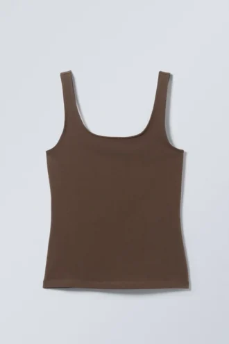 Tailliertes Tanktop mit quadratischem Ausschnitt – Dunkelbraun