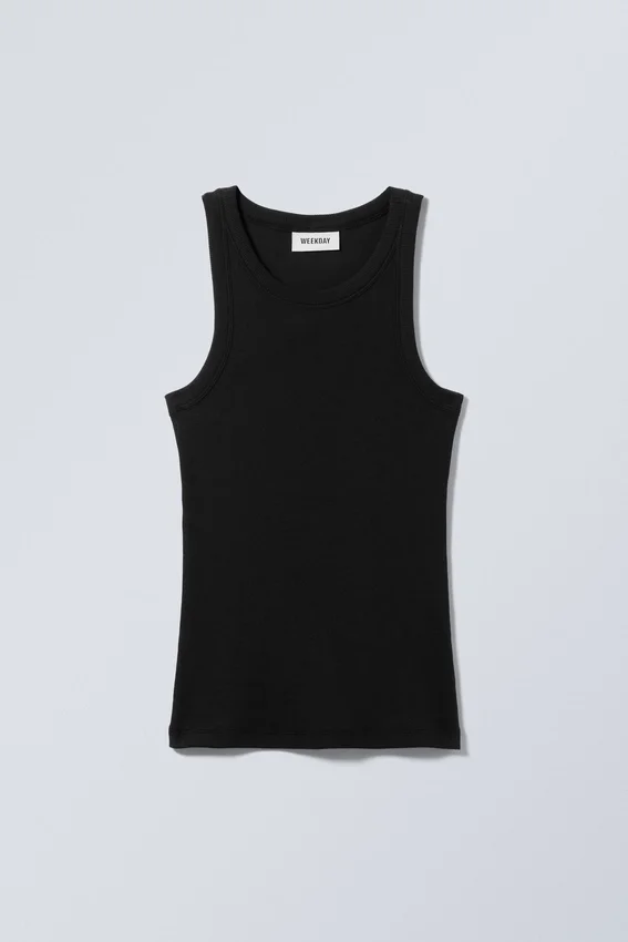 Tailliertes Tanktop mit Rippbündchen – Schwarz Tailliertes Tanktop mit Rippbündchen – Schwarz