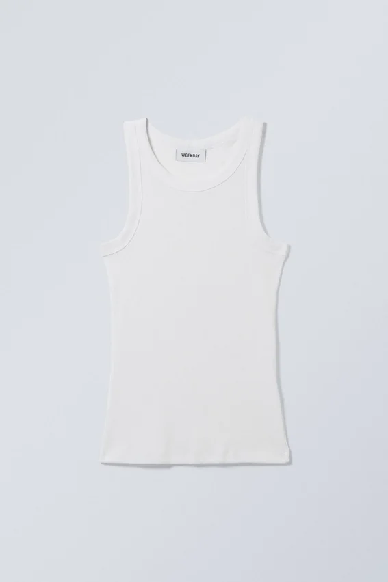 Tailliertes Tanktop mit Rippbündchen – Weiß Tailliertes Tanktop mit Rippbündchen – Weiß