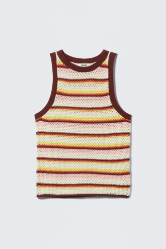 Tanktop aus offen gestrickter Baumwolle – Mehrfarbig gestreift