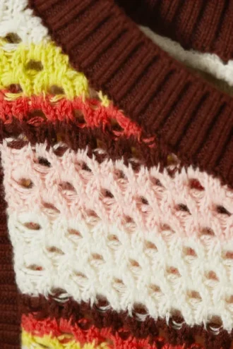 Tanktop aus offen gestrickter Baumwolle – Mehrfarbig gestreift