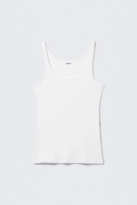 Tanktop mit geripptem Rundhalsausschnitt – Weiß Tanktop mit geripptem Rundhalsausschnitt – Weiß