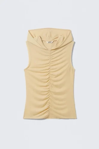 Tanktop mit Kapuze und Rüschen – Hellbeige