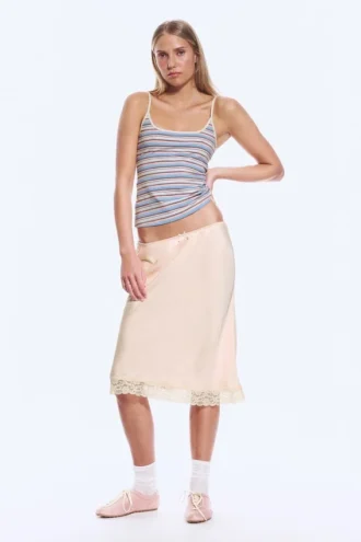 Tanktop mit schmalen Trägern – Blau/Rosa mehrfarbig gestreift