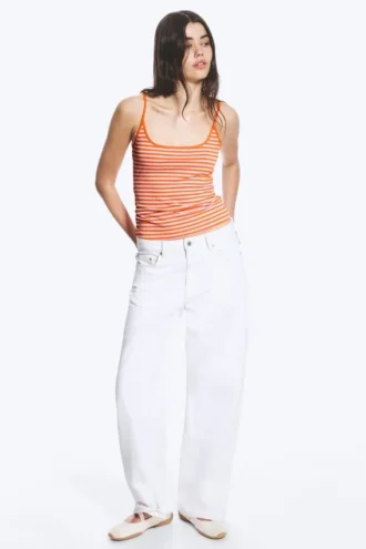 Tanktop mit schmalen Trägern – gestreift in Rosa/Orange