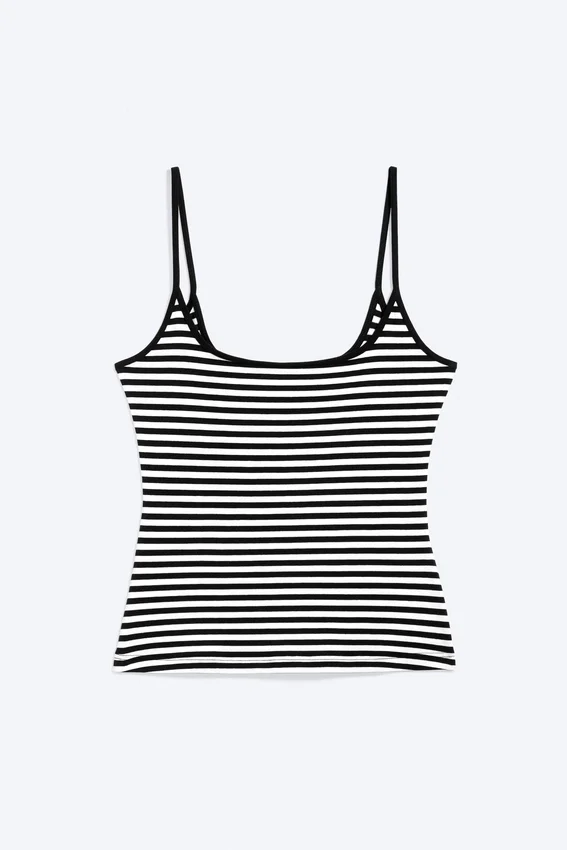Tanktop mit schmalen Trägern – Weiß-schwarz gestreift Tanktop mit schmalen Trägern – Weiß-schwarz gestreift